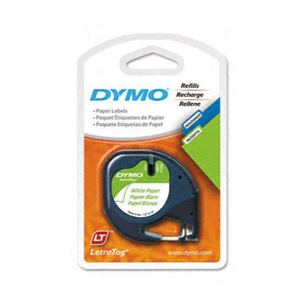 Dymo 10697 1/2"X13’ Black on White Paper Labeling Tape for LetraTag-2 In 1 Pack